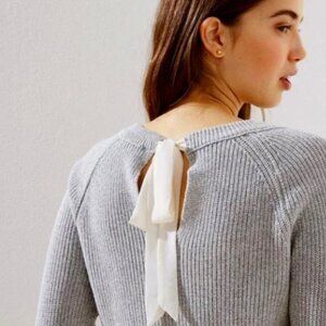 LOFT Marled Knit Tie Back Sweater Gray Size XXL Cotton Ribbon Back